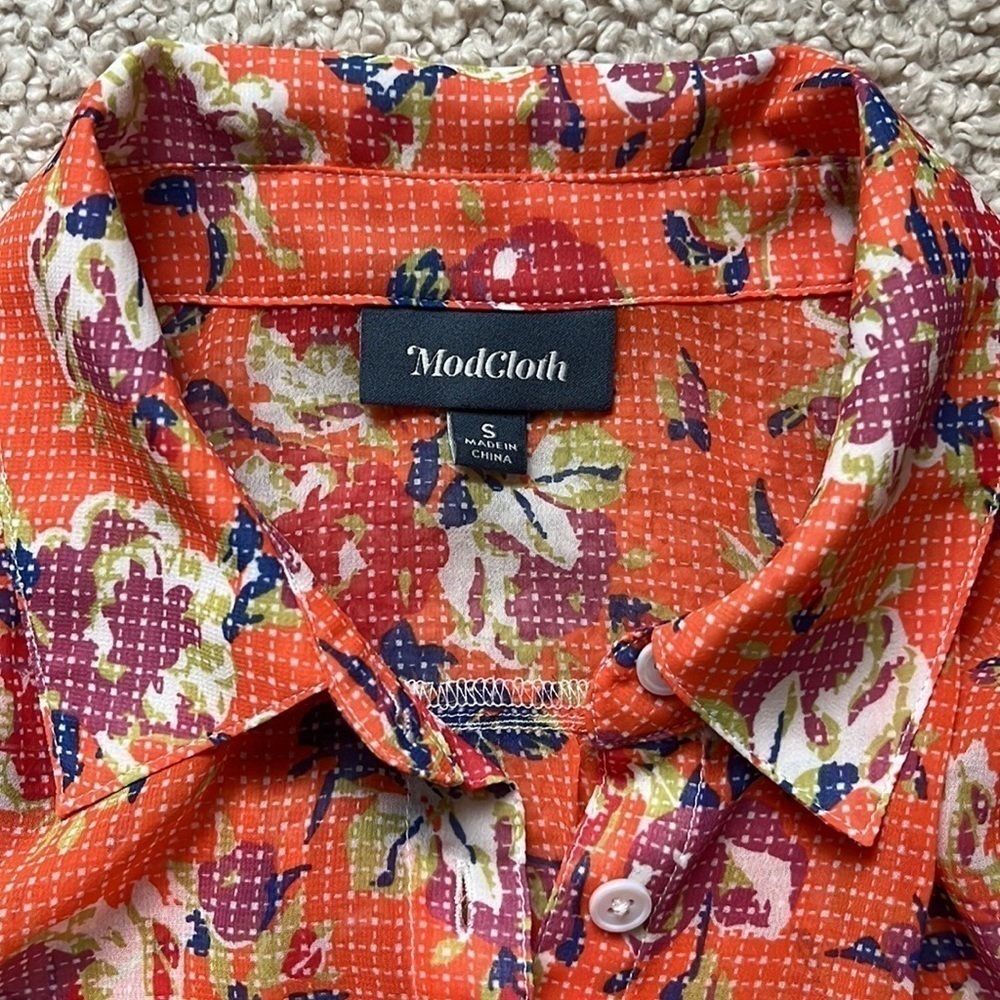 MODCLOTH Be Buzzworthy Floral Print Orange Blouse Size Small - Picture 11 of 16